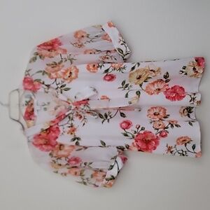 Ivy Ridge White, Pink, Orange, Green & Yellow Floral Print Short Sleeve Top M